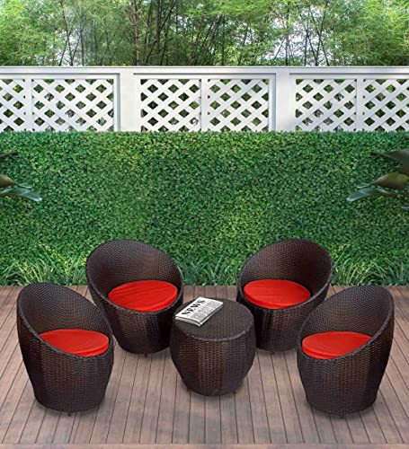 Image of Artic Fashion Apple Chairs Table Set 4+1 Wicker Patio Furniture Sets 4 Chair and 1 Table with Cushions for Garden Balcony Bedroom Powder Coated Frame Uv Protected Wicker (Brown+Red)