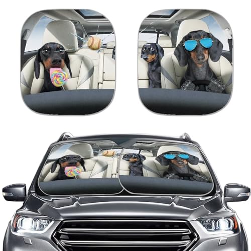 Image of Cool Puppy Car Front Windshield Sun Shade 2 PCS Windshield Cover Foldable Automotive Interior Accessories for Sun Protection Heat Reflector-Keep Your Vehicle Cool