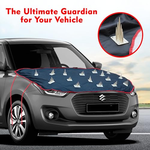 Image of AYSHU Dustproof Car Protection with Spikes for Dogs Compatible with Maruti Swift VXI | Anti-Scratch Bonnet Guard | Heavy Duty Waterproof & UV Resistant Car Body Cover, Black