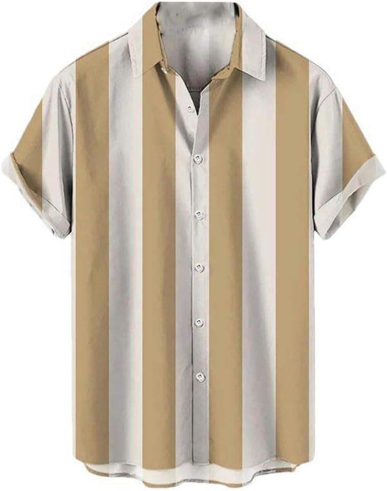 Men's Hawaiian Shirt Summer Striped Short-Sleeved Shirt Lapel Button Men's Street top
