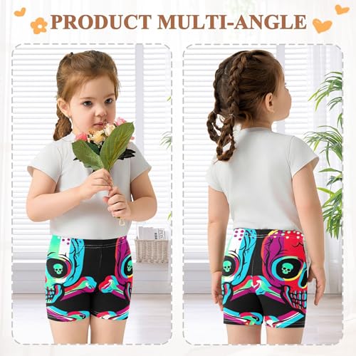 Rock Roll Skull Bones Colorful Girls' Biker Shorts Toddler 4t Shorts for Under Skirts Cotton Dance Clothes4