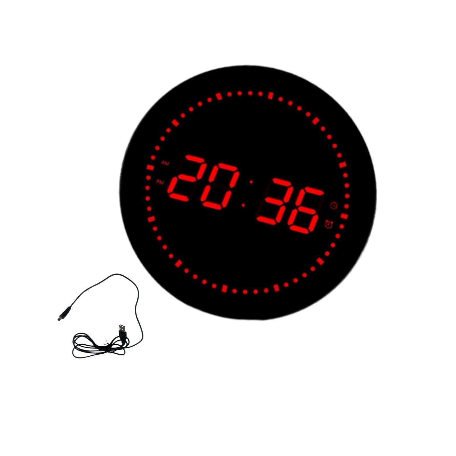 LED Horloge numérique Horloge Murale horloges Design Moderne Horloge de Table réveil Rond pour Salle à Manger Bureau à Domicile, Rouge numérique