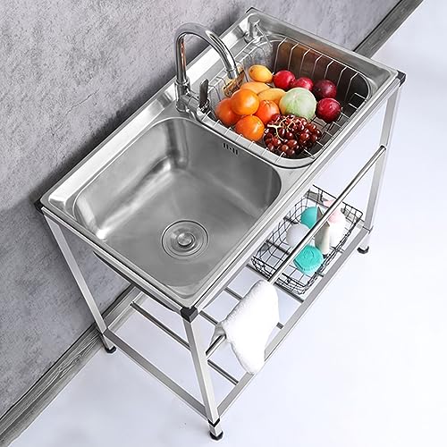 Évier utilitaire acier inoxydable double cuve autoportant pour garage et cuisine extérieure