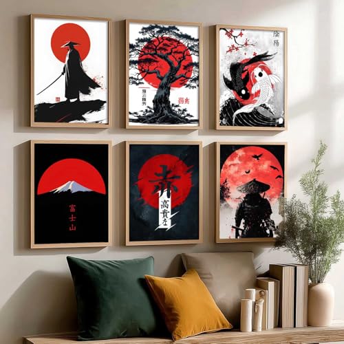 Image of HOTHOUSE Samurai Theme Posters with Frame | Samurai Characters Poster with Frames | Aesthetic Japanese Art Framed Poster for Bedroom Living Room Gaming Room Wall Decor Set Of 6 (10X13 inch)