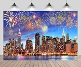 chnywork 9x6ft New York City Skyline Backdrop Skyscrapers City Skyline NYC Night Colorful Fireworks River Background USA Travel Happy New Years Eve Party Decoration Banner for Kids Photo Prop