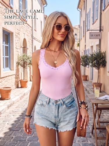 Image of Ibeauti 2 Pack Lace Camisole Tank Tops for Women Sleeveless Summer Going Out Tops Ribbed Cami Undershirts