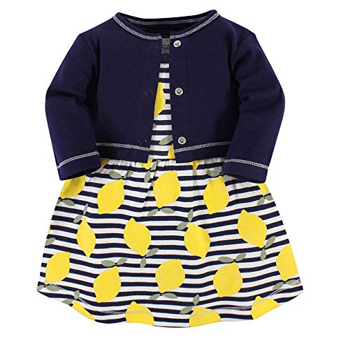 Touched by Nature Baby Girls' Organic Cotton Dress and Cardigan, Lemons, 3-Toddler