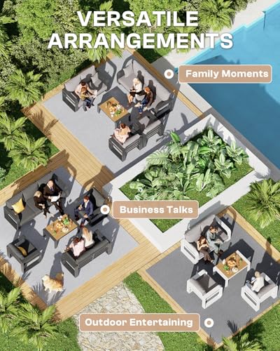 Image of Oversized Aluminum Outdoor Furniture Set, Extra Large Patio Furniture Sofa Set 4.8 inch Widened Armrest & Ultra-Thick Cushions, 4 Pcs Modern Patio Sectional for Backyard, Deck, White