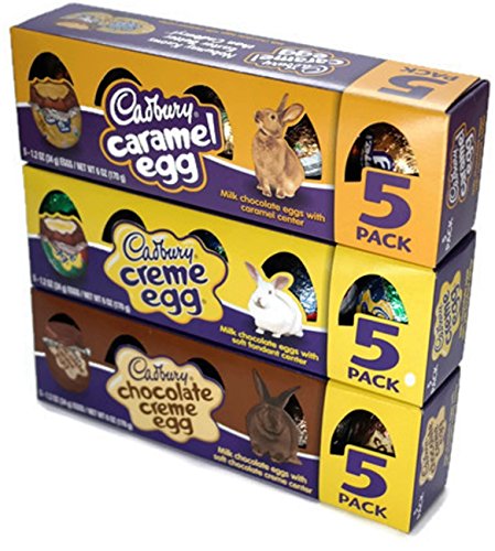 Cadbury Easter Creme Eggs, Chocolate Creme Eggs & Caramel Eggs, 5-Count Boxes (3 Pack Bundle)