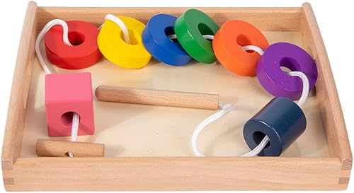 Miniatura 6 de Adena Montessori Juego de cordones de madera con bandeja, juego de cuentas de madera Montessori para niños de 1, 2, 3 años, habilidades motoras