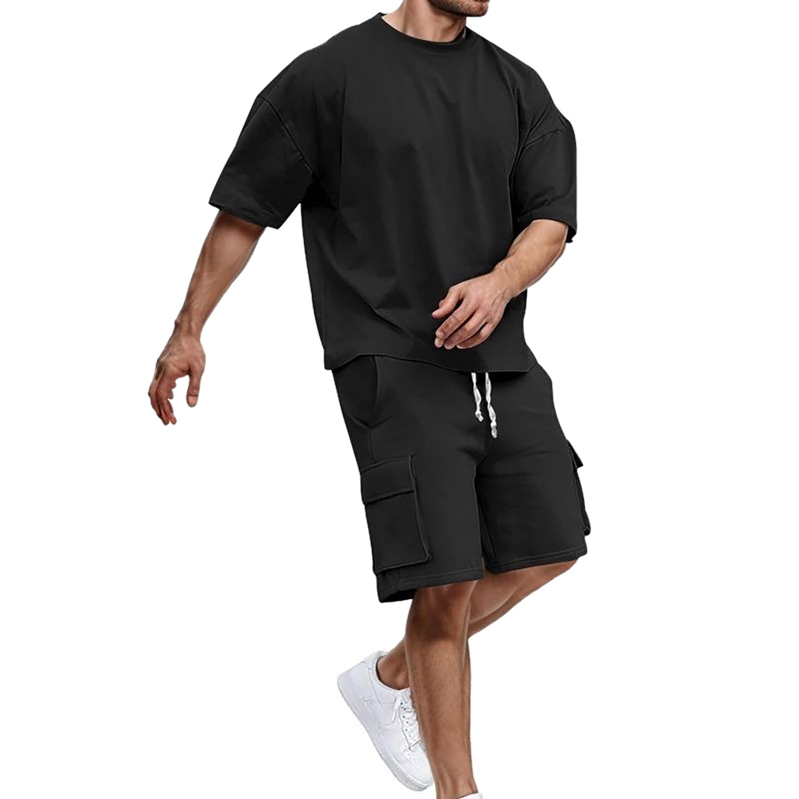 Men Outfits 2 Piece Fashion Casual Summer Drop Shoulder Oversize Tee Shirt Shorts Set Athletic Jogging Tracksuit