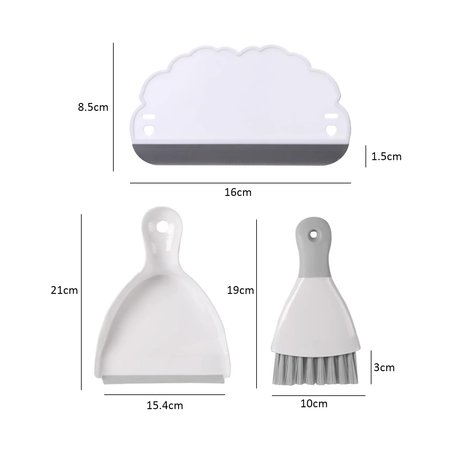 1-częściowy zestaw małych szufelek do miotły z 1 białą rakielą, przenośny mini zestaw do czyszczenia blatu stołu, stołu jadalnego, sofy, klawiatury (kolor szary)