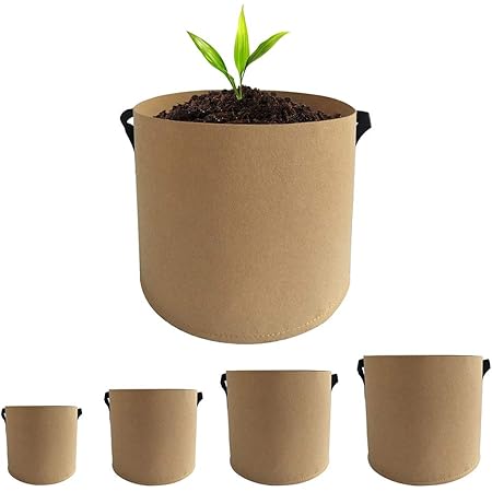 Amazon Beansfun 不織布ポット 深鉢 5サイズ1組 フェルトプランター 植木鉢 丸 植物育成 根域制限 野菜栽培 カーキ 3 5 7 10 15ガロン 鉢