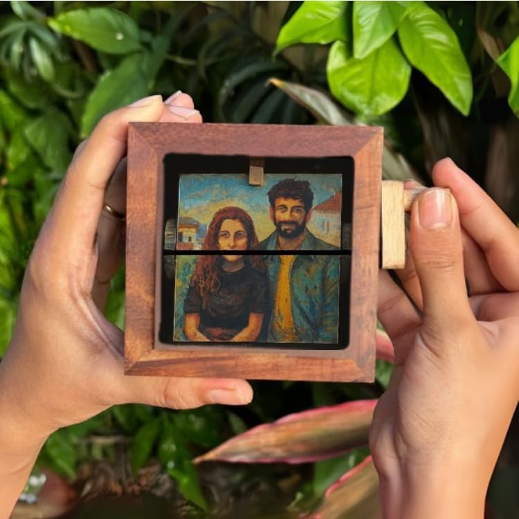 Image of PRINK Personalized Photo Flip Box Wooden - Crank Photo Box with 16 Pictures | Best Friend Gift for Friendship Day | Anniversary Birthday and Wedding Keepsake | Surprise Gift for Boyfriend Girlfriend and Personalised Gift for Women