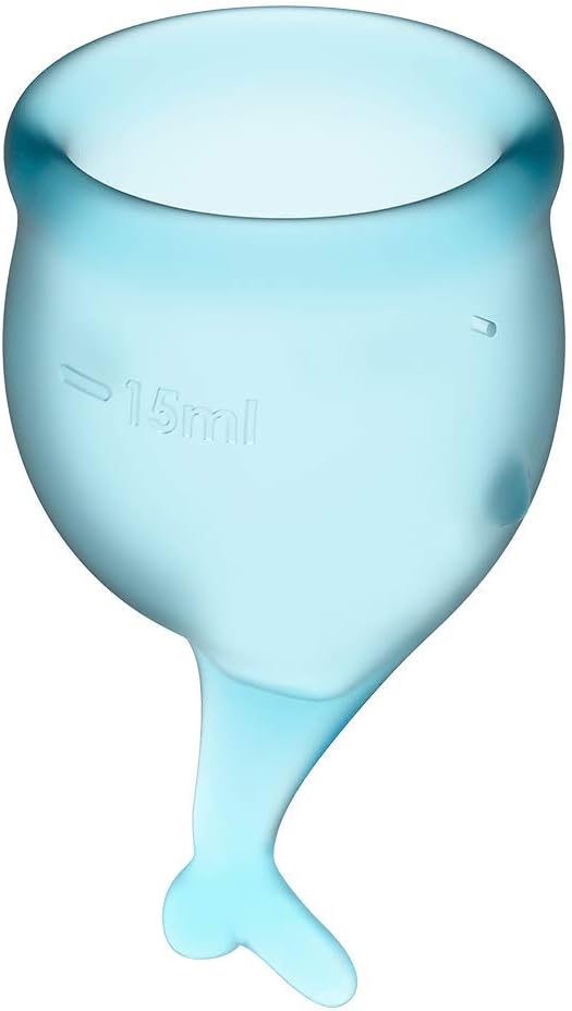Satisfyer Feel Secure Menstrual Cup - Reusable Period Cup with Removal Stem - Soft, Flexible Body-Safe Silicone, Easy Insertion & Removal - Includes 2 Cup Sizes for All Flows (Light Blue)