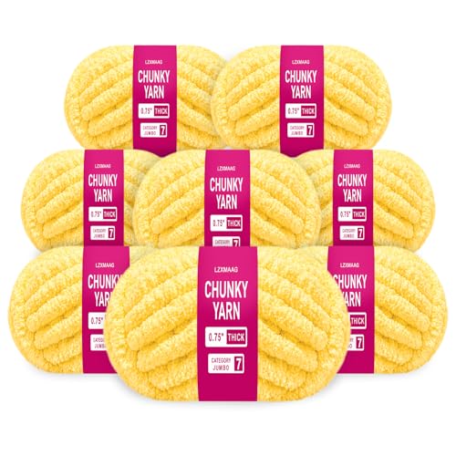 LZXMAAG Buttercup Yellow Chunky Yarn Chenille Yarn for Hand Knitting Blankets Super Soft Jumbo Yarn for Crocheting Bulky Yarn Pack 8 Skeins
