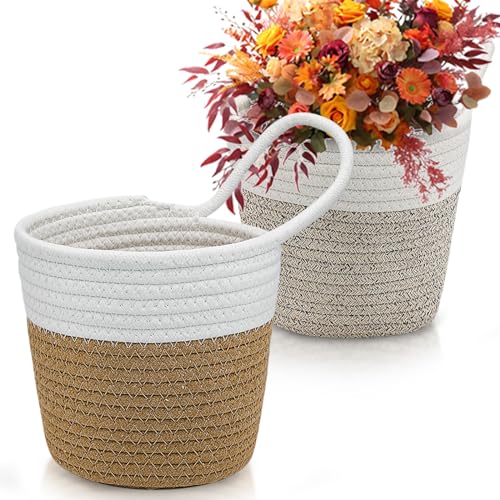 INHEMING 2 pcs Cestas colgantes de cuerda de algodón,Algodón Tejida Cuerda Planta Cesta,Algodón Tejida Cuerda Planta Cesta Para vegetación artificial, gafas de sol, flores secas