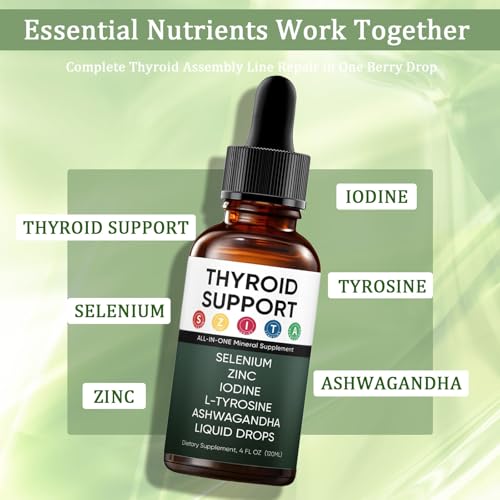Image of Kindled Thyroid Support Liquid Drops, Actora Thyroid Support Drops with Selenium Zinc Iodine L-Tyrosine Ashwagandha for Hormone Balance - Mood & Energy Supplement - 4 fl. oz. (120mL) (1)