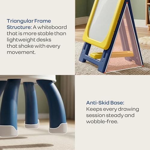 Image of R for Rabbit Little Genius Doodle Duo for Kids Whiteboard with Chair Set | 7-Level Adjustable Height Study Table for 3-7 Years | Foldable & Space Saving | Desk for Learning & Drawing (Yellow Blue)