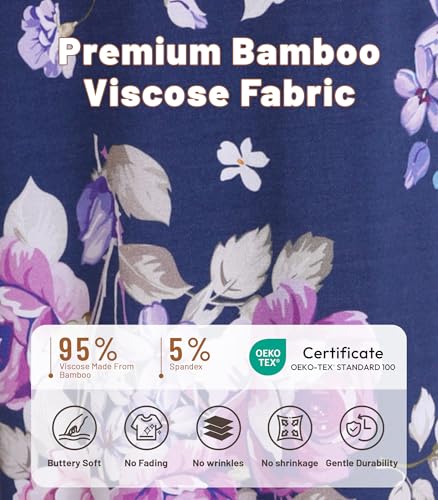 Image of NACHILA Nightgowns for Women-Viscose Made from Bamboo, V Neck Sleepshirts Short Sleeve Sleepwear Cool Nightshirt