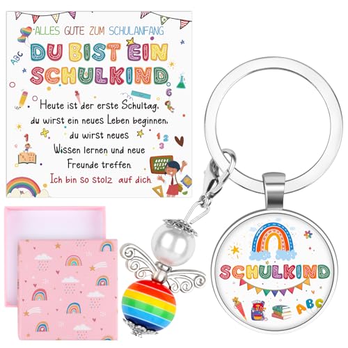 Lemicin Einschulung Geschenk Schulanfang Schlüsselanhänger - Schutzengel Schlüsselanhänger Schulkind Karte Schulanfang Mädchen Schultüte Füllung Glücksbringer