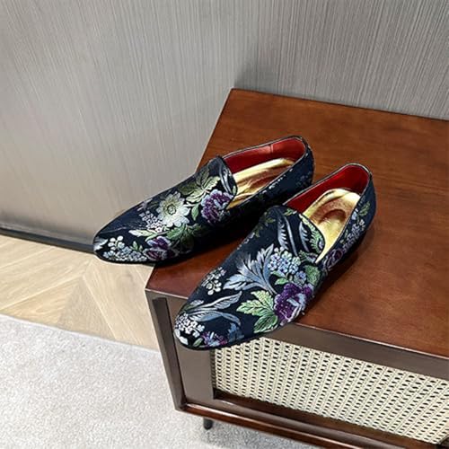 Men's Premium Embroidered Loafers Slip-On Suede Smoking Party Dance Shoes2