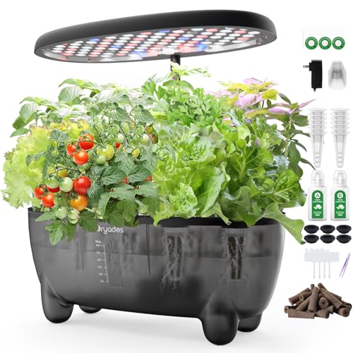 DRYADES Kit per coltivazione idroponica da giardino con 12 cialde con luce a LED, sistema di giardinaggio per interni, per erbe, verdure, lattuga sul piano di lavoro (semi non inclusi)