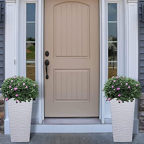 Worth G816A05 Garden 2-Pack Tall Tapered Planter - Plastic White Square Plant Pots - 22 Inch Tall Large Tree Planter thumb #4