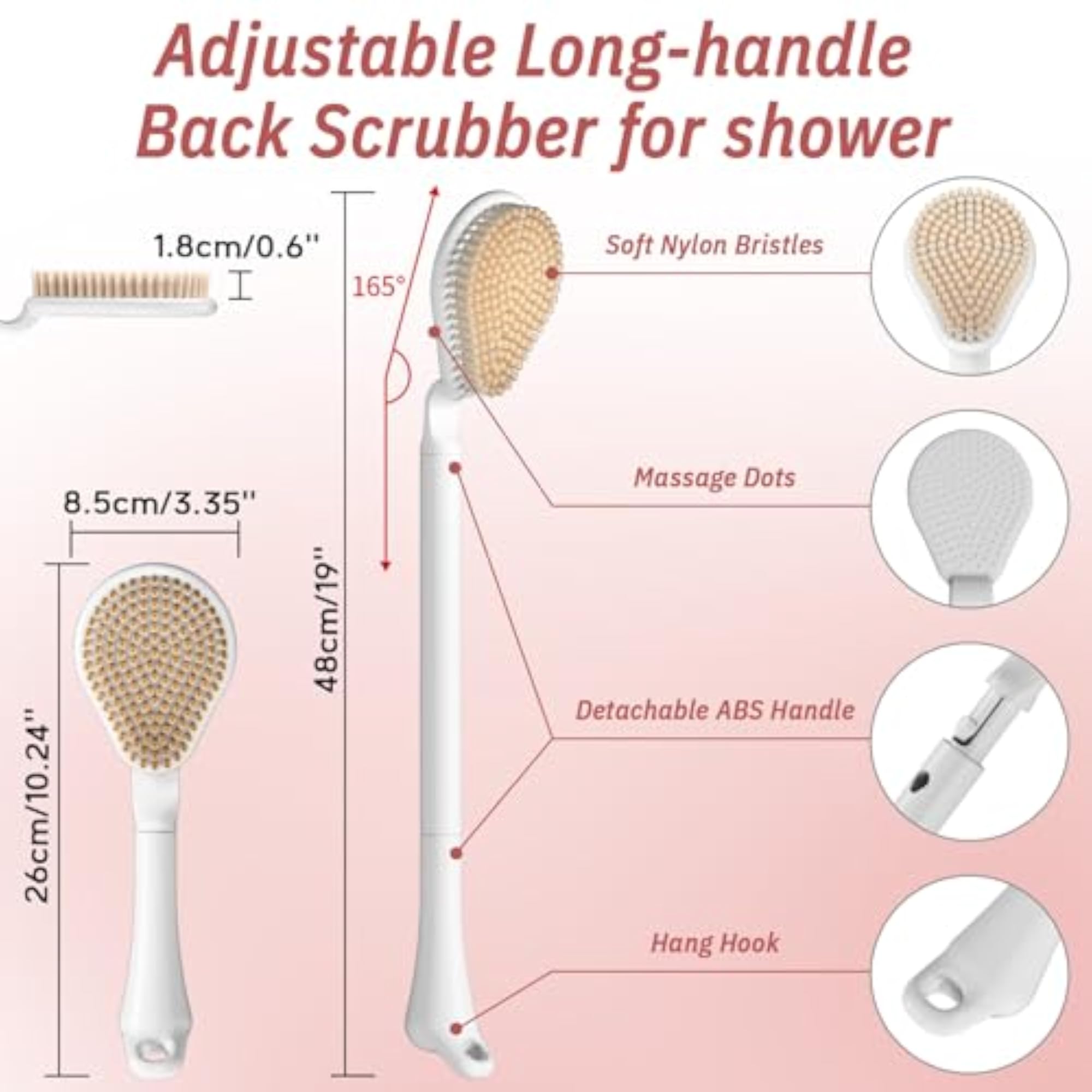 Detachable Long Handle Shower Back Scrubber