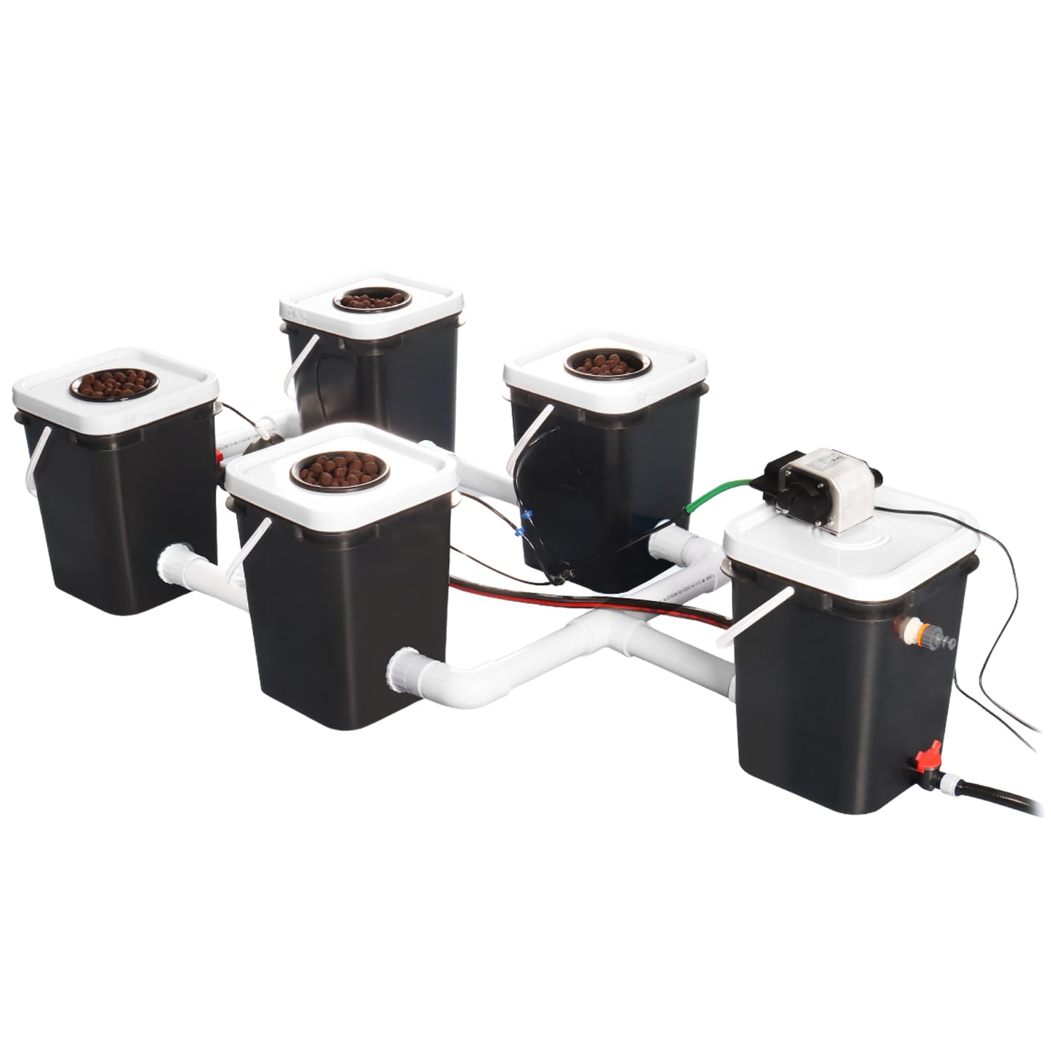 4 Site Bucket Ultimate Hydroponic Growing Kit: Build Your Own Self-Sustaining Aquaponics Garden and Herb Garden Planter Indoor Kit - rDWC Hydroponic System Kit - Veggie Grow Kit with 5 Gallon Bucket