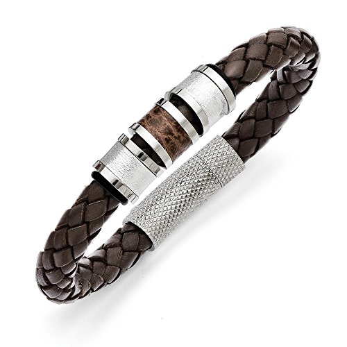 Pulsera hombre cuero marrón y caucho negro 8.25" miniatura 1