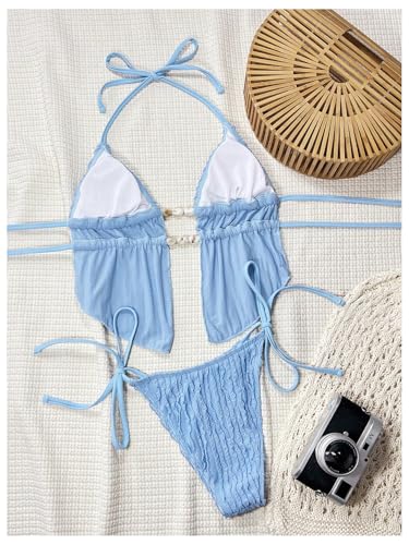 Image of RoseSeek Women's 2 Piece Boho Polka Dots Beaded Bikini Sets Sexy Swimsuits
