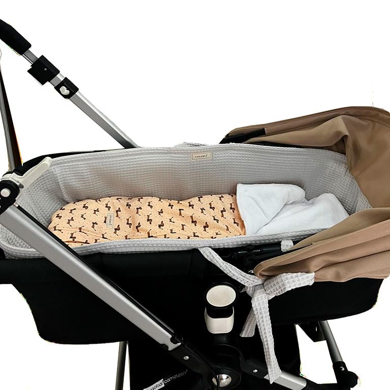 Vestidura capazo 100% algodón bebé universal para capazos con cremallera (Vestidura gris)