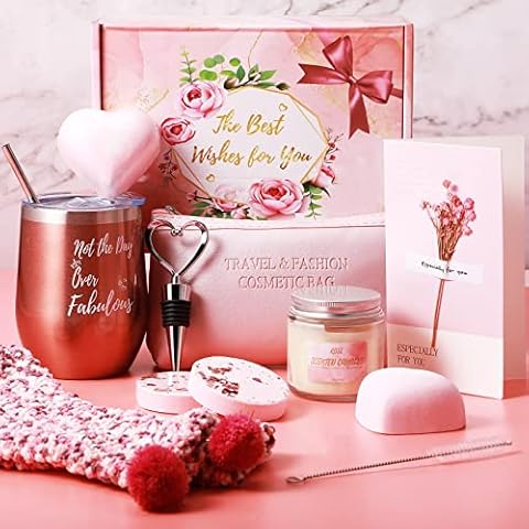 Birthday Gifts Set Women Relaxing Spa Gift Sets Box Valentines Christmas Gifts Birthday Bath Set Gift Insulated Wine Tumbler Set Gift for Mother Sister Girlfriend Wife Friend Coworker Cover