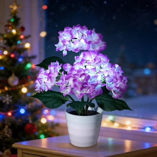 Image of Purple Hydrangea Flower Table Lamp Decor Gifts for Women Birthday