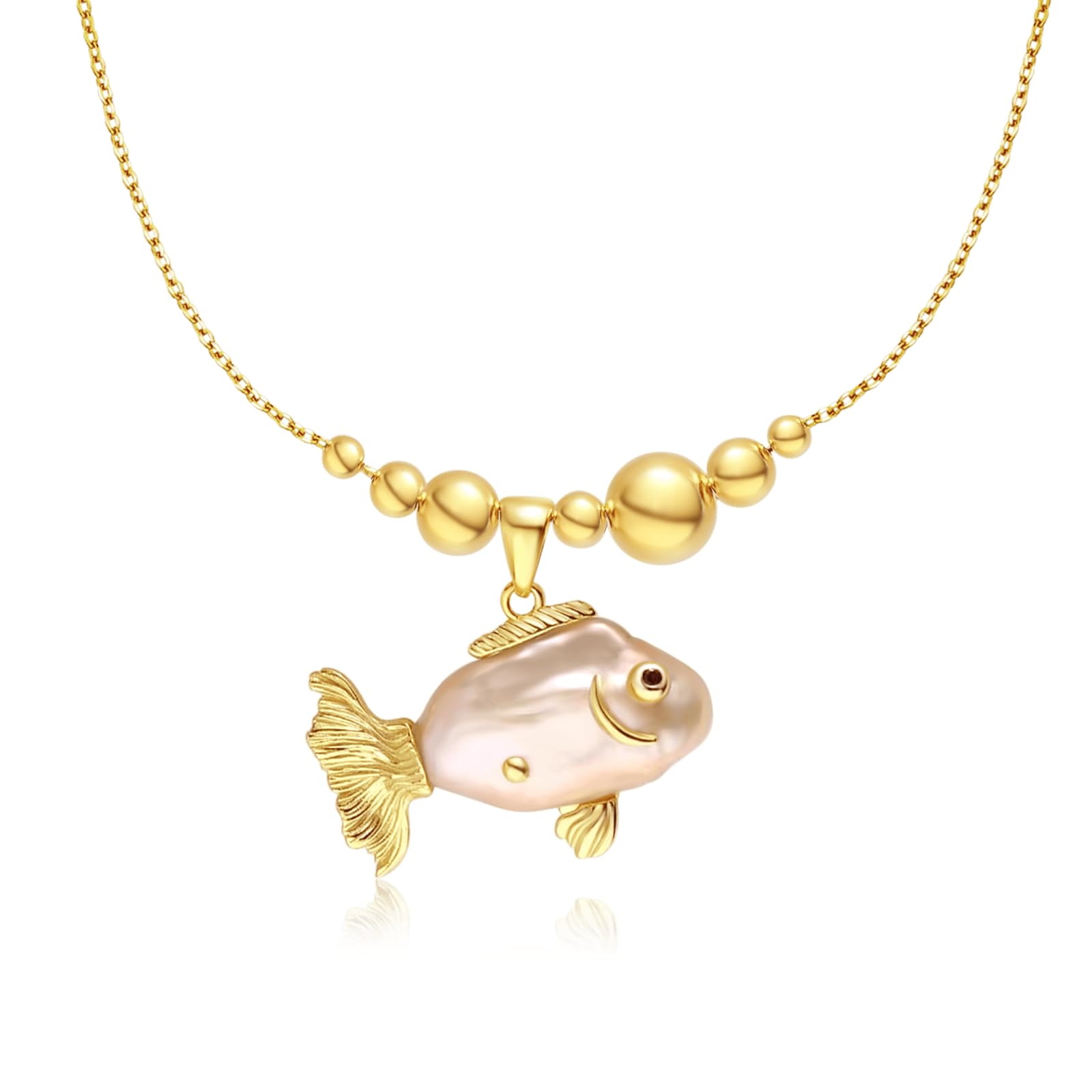 Collar con Colgante de Pez de Perla de Agua Dulce, Chapado en Oro de 18 Quilates, 14-20 mm, 45,7 cm con Extensión de 6,35 cm - Regalo para Mujeres y Niñas