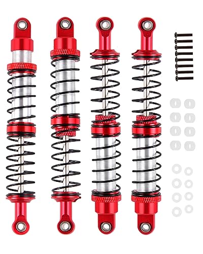 RCMYou 100mm RC Shock Absorber Universal Upgrades Part for 1/10 RC Scale Cars,4PCS Aluminum 7075 Adjustable RC Shock Absorber Hops Up,Red