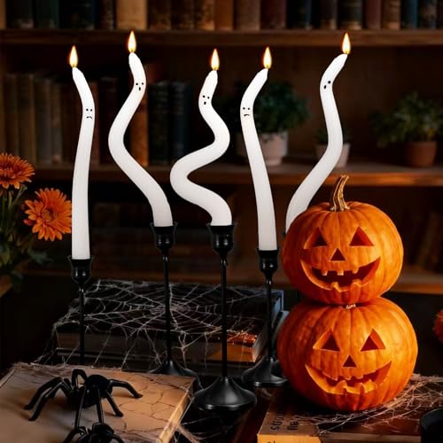 FYSUIMU ハロウィンゴーストテーパーキャンドル 面白いゴーストエクスプレッションツイストワックスキャンドル 5個 自宅 屋内 トリック オア トリート パーティー テーブル用品 [3]