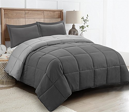 Couette réversible coton égyptien 600 fils grand lit King Size gris argenté chaud - 2