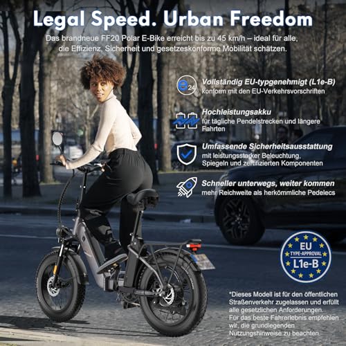 Fafrees FF20 Polar Fatbike E Bike Klapprad 20 Zoll mit 48V 13,4Ah*2 Akkus, E-Bike Damen Herren...