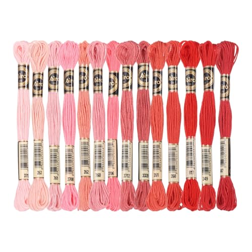 Image of PATIKIL 14 Skeins Embroidery Floss, Polyester Embroidery Threads Bracelets String for Cross-Stitch Hand Embroidery, Multicolored Red Pink