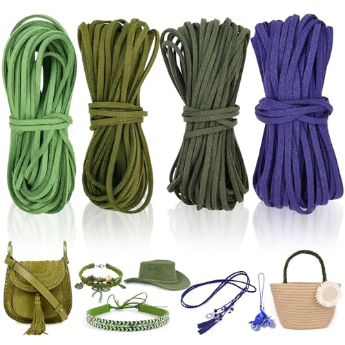 DOITEM 40 Yards 4 Bundles Suede String for Jewelry Making Faux Leather Strings Faux Suede Leather Cord for DIY Handmade Crafts (Army Green, Dark Forest Green, Forest Green, Navy Blue, 10 Yards)
