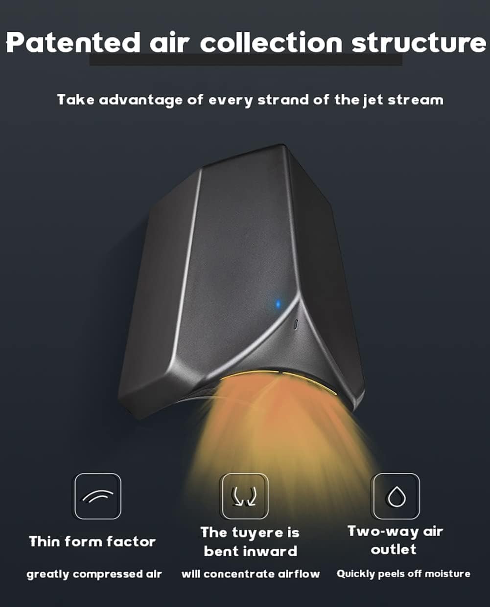 Commercial Hand Dryer, Commercial Electric Hand Dryer with Warm/Cold Air Switch, 10s Fast Dry Bathroom Toilets Hand Dryers(Black)