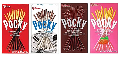 Image of Pocky Sticks Variety Pack Coverd With Crunchy Biscuit, Chocolate, Strawberry, Double Chocolate, Cookies & Cream, Each 70g Pack Of 4