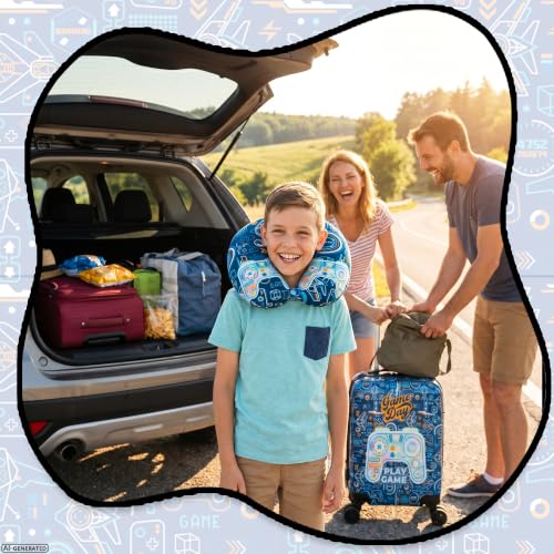 Image of Kids Luggage Sets for Boys 2 Piece Rolling Suitcases with Wheels Hardshell Toddler Suitcase with Travel Pillow Carry on Travel Luggage with Wheels