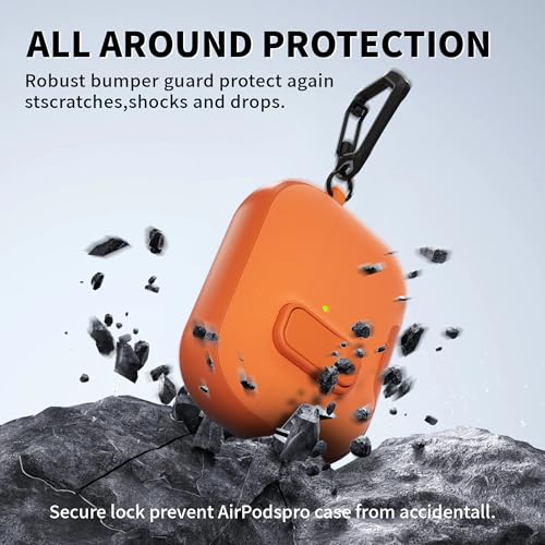 Image of for AirPods Pro 3 Case with Lock,TPU Leather Texture Durability Anti-Lost & Shockproof Protective Cover Accessories with Cleaning Kit in Keychain for Apple iPod Pro 3rd Generation 2025(Orange)
