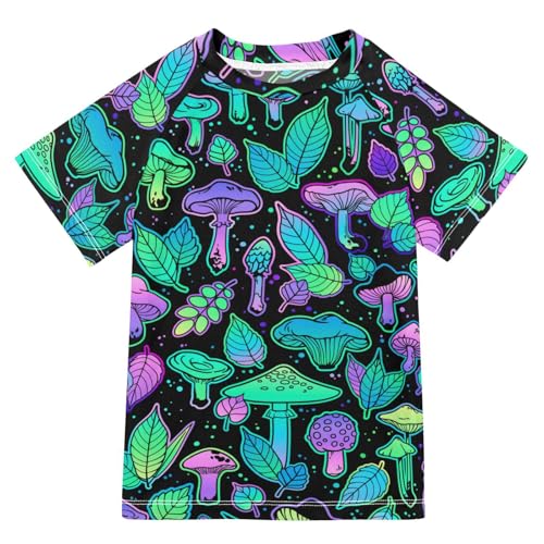 Aflyko Kid Rashguard Shirt Magic Mushroom Neon Leaves Boys Girls Swimsuit Top
