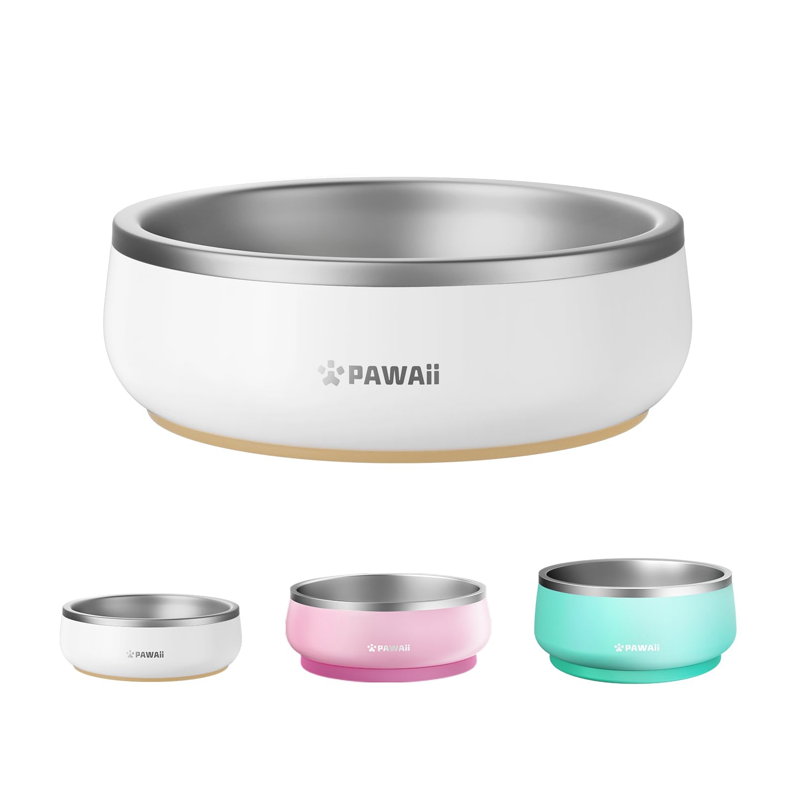 Pawaii Small Dog Bowls, 12oz Food Water Bowl Designed for Puppies and Cats with Non-Slip Rubber Base, Upgraded Metal Insulated, Double Stainless Steel Bowls