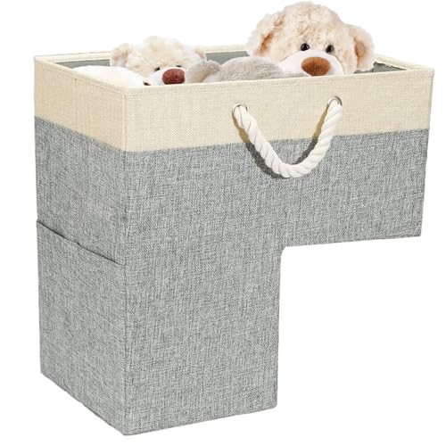 Cesta plegable de tela de algodón para escaleras, cestas grandes con asas, cesta de elevación para escaleras de madera, almacenamiento, organizador, decoración del hogar