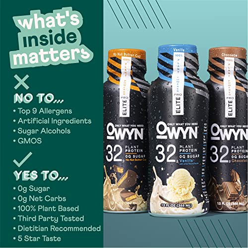 Owyn Pro Elite Vegan High Protein Keto Shake, 32G Protein, 9 Amino Acids, Omega-3, Prebiotics, Superfoods Greens For Workout And Recovery, 0G Net Carbs, Zero Sugar (Vanilla, 12 Fl Oz (Pack Of 36)) #TOP3